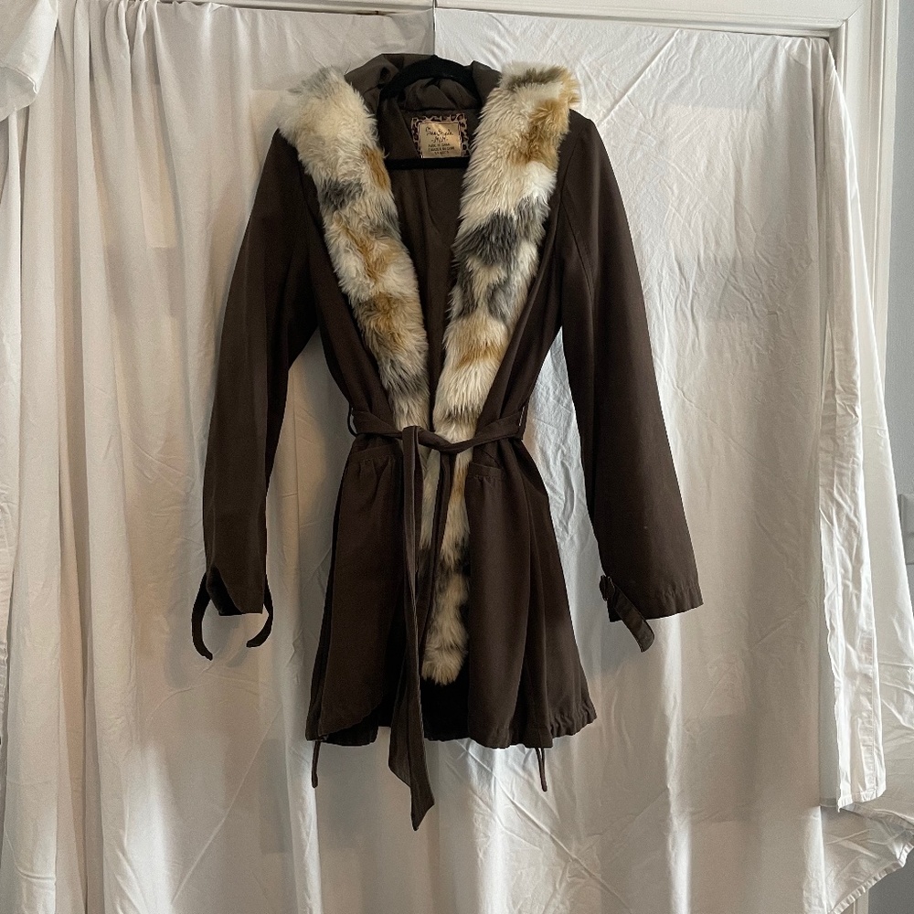 FREE PEOPLE NWOT BROWN HOODED COAT